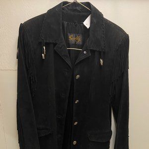 Vintage Black Leather Jacket with Fringe